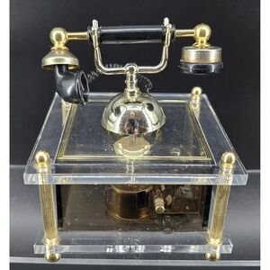Vtg Lucite Brass Telephone Cradle Music Box Waco Japan Plays 'LOVE‎ STORY' Gift